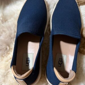 UGG woman’s Navy Knit Alameda Loafers with Tan Accents